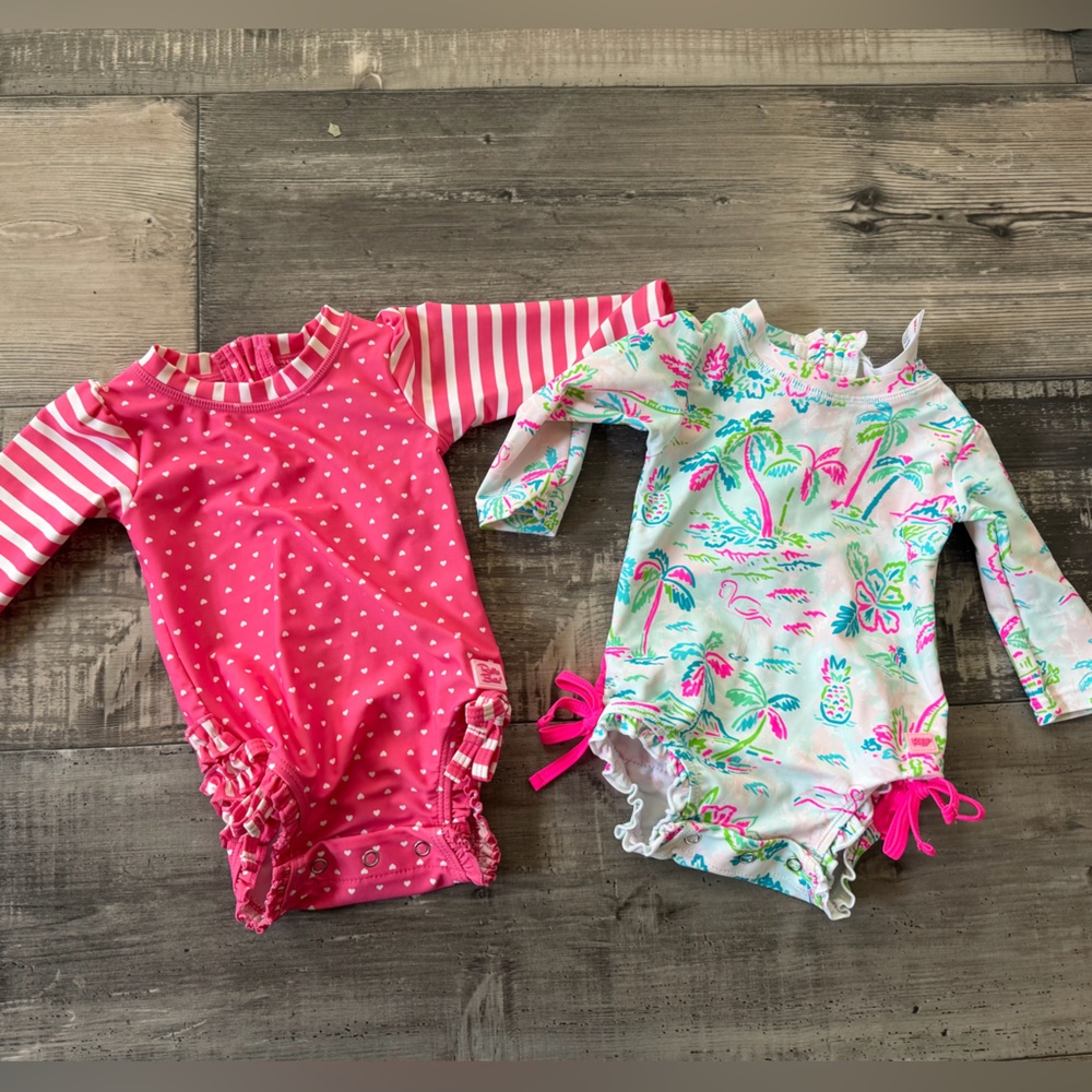 Two Size 3-6 month Ruffle Butts Rash Guard Swimsuits